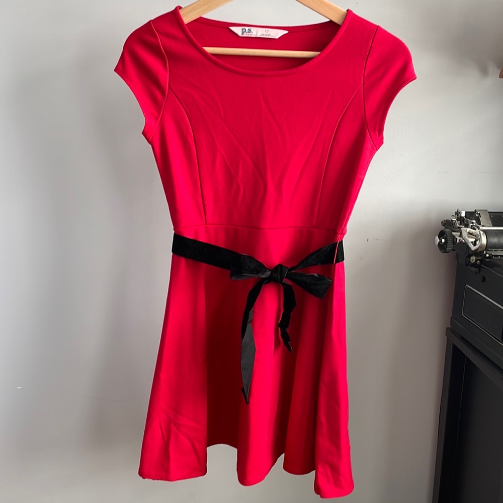 Red lace trim girls dress